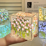 WishStore™ Tulip Mirror Cube Lamp Simulation Flower Craft Tulips Mirror Night Light